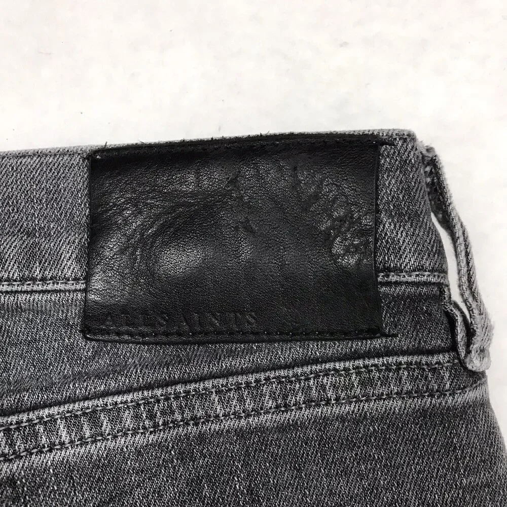 ALL SAINTS Raveline Cigarette Jean Men 30x32 Gray Distress Taper Stretch Denim